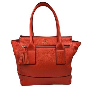 Kate Spade New York Pebbled Leather Tote Bag Coral Orange Shoulder Bag‎